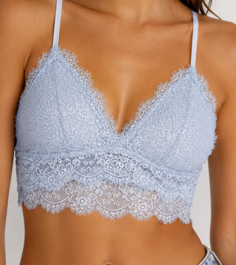 Aerie Light Blue Floral Lace Bralette Top